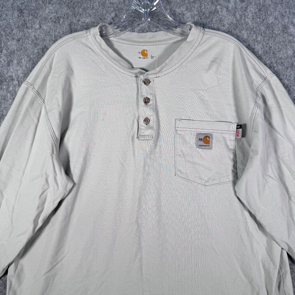 Carhartt FR Henley Shirt Mens Large Gray Long Sleeve T Shirt Minor Stains